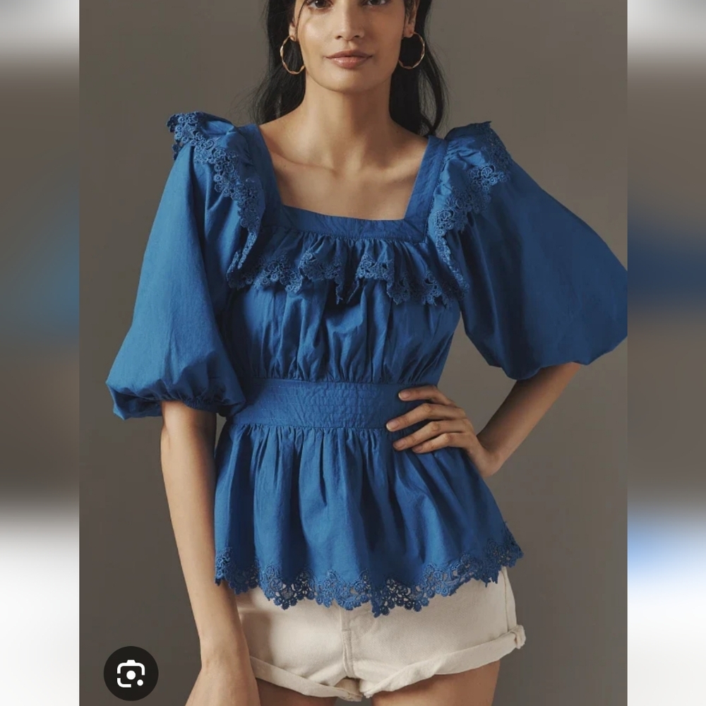 Maeve Blue Lace Trimmed Women's Top. Size XL